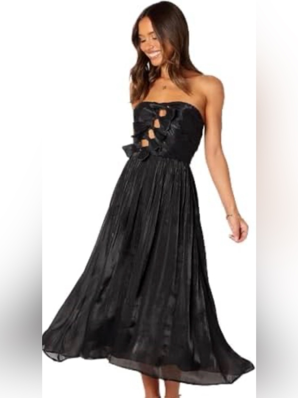 Petal & Pup - NWT Black Strapless Midi Dress with Knot Front - Size XL